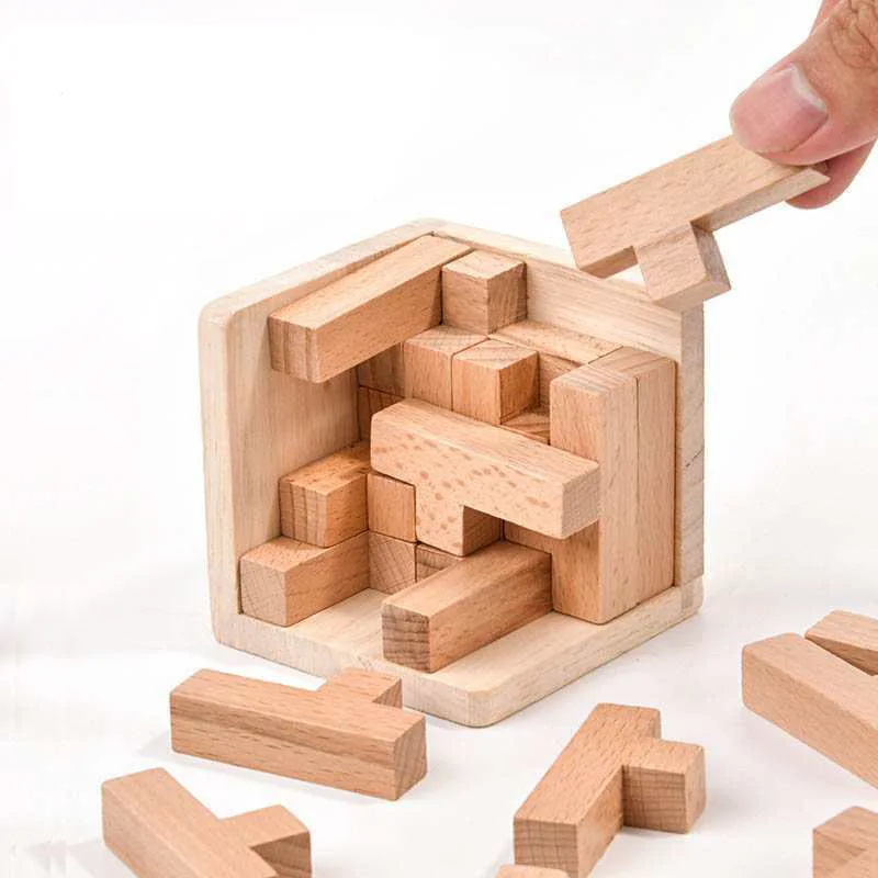 

Деревянные головоломки-головоломки, кубические Т-образные логические головоломки, развивающие игрушки для детей и взрослых, IQ Test Fun Challenge