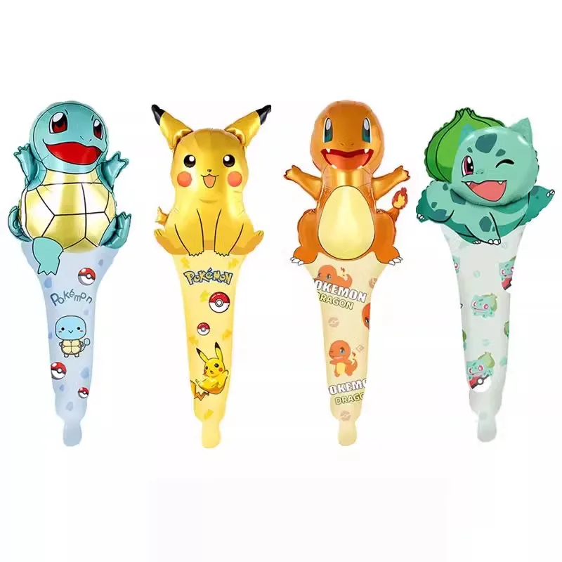 12 Uds Pokemon palo de mano globos de aluminio globos dibujos animados Pikachu tira bolas Sids niño fiesta de cumpleaños juguetes inflables regalo
