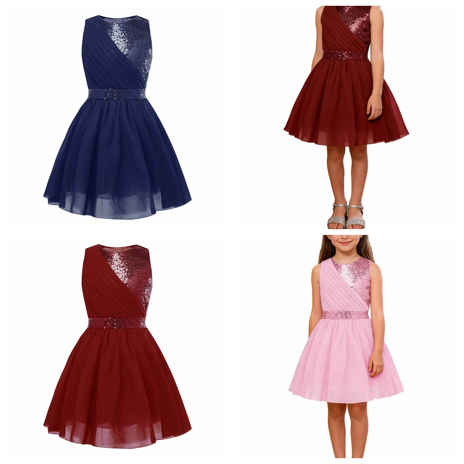 Tutu Kids Dress for Girls Graduation Ceremony Glittery Sequin Pageant Dress for Formal Occassions Evening Wedding Party Dress