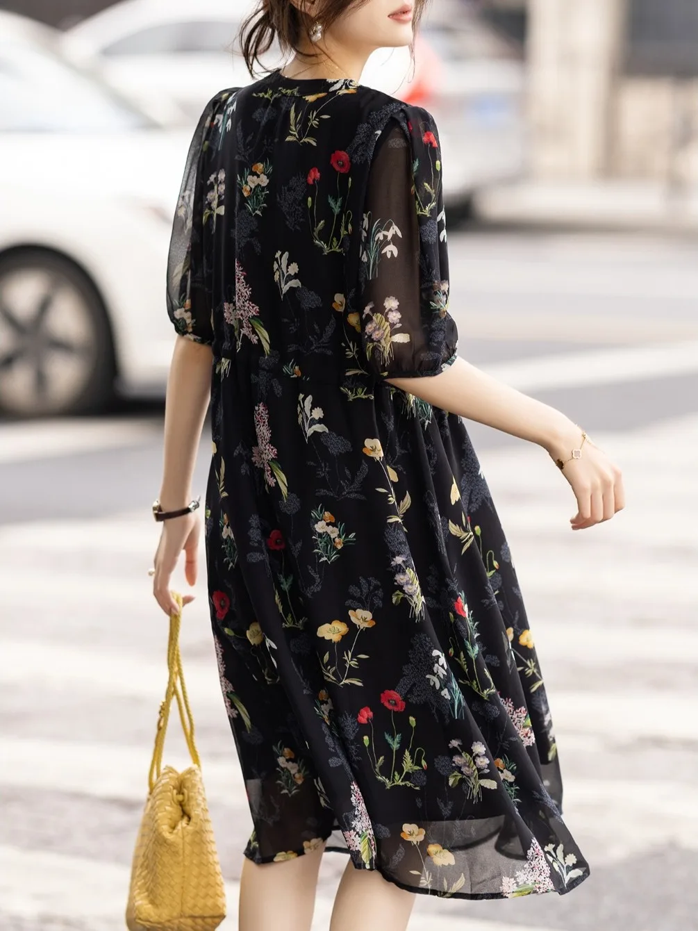 حجم كبير طباعة الأزهار الدكتور المرأة الخصر مقصوص إخفاء البطن Faionable صيف جديد Sle V-ne ميدي الدكتور لأخت طبطب