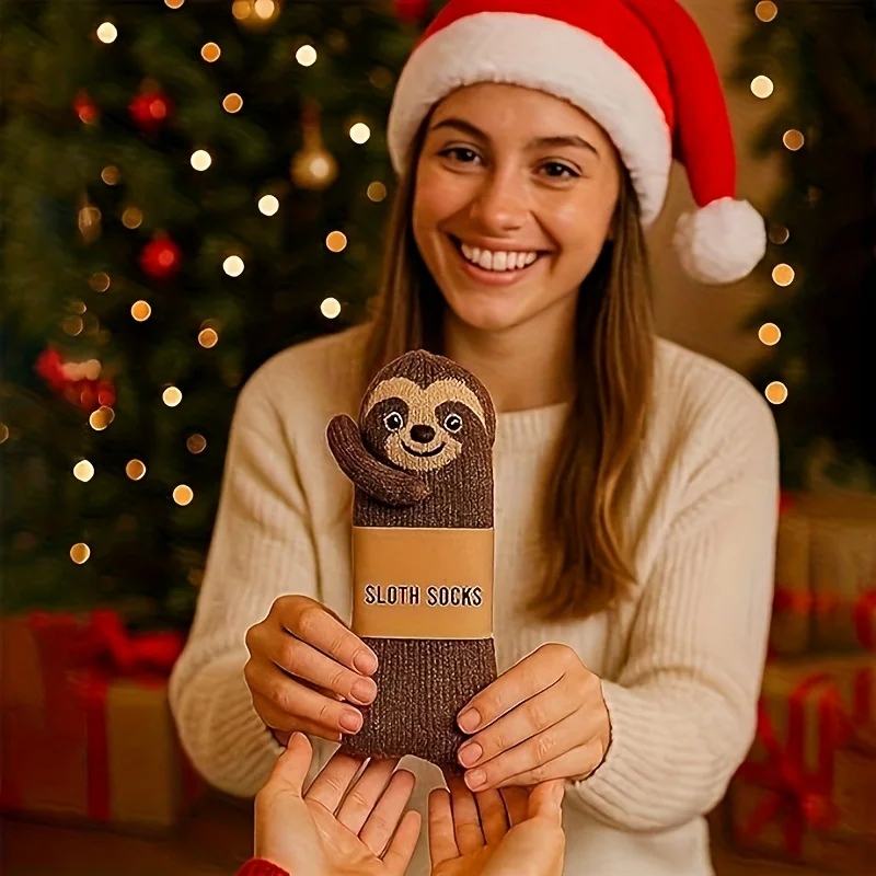 3D Animal Hug Socks - Hand-Crocheted, Soft Cozy Winter Gifts for Christmas, (Hand Wash Only) - Novelty Animal-Themed Footwear