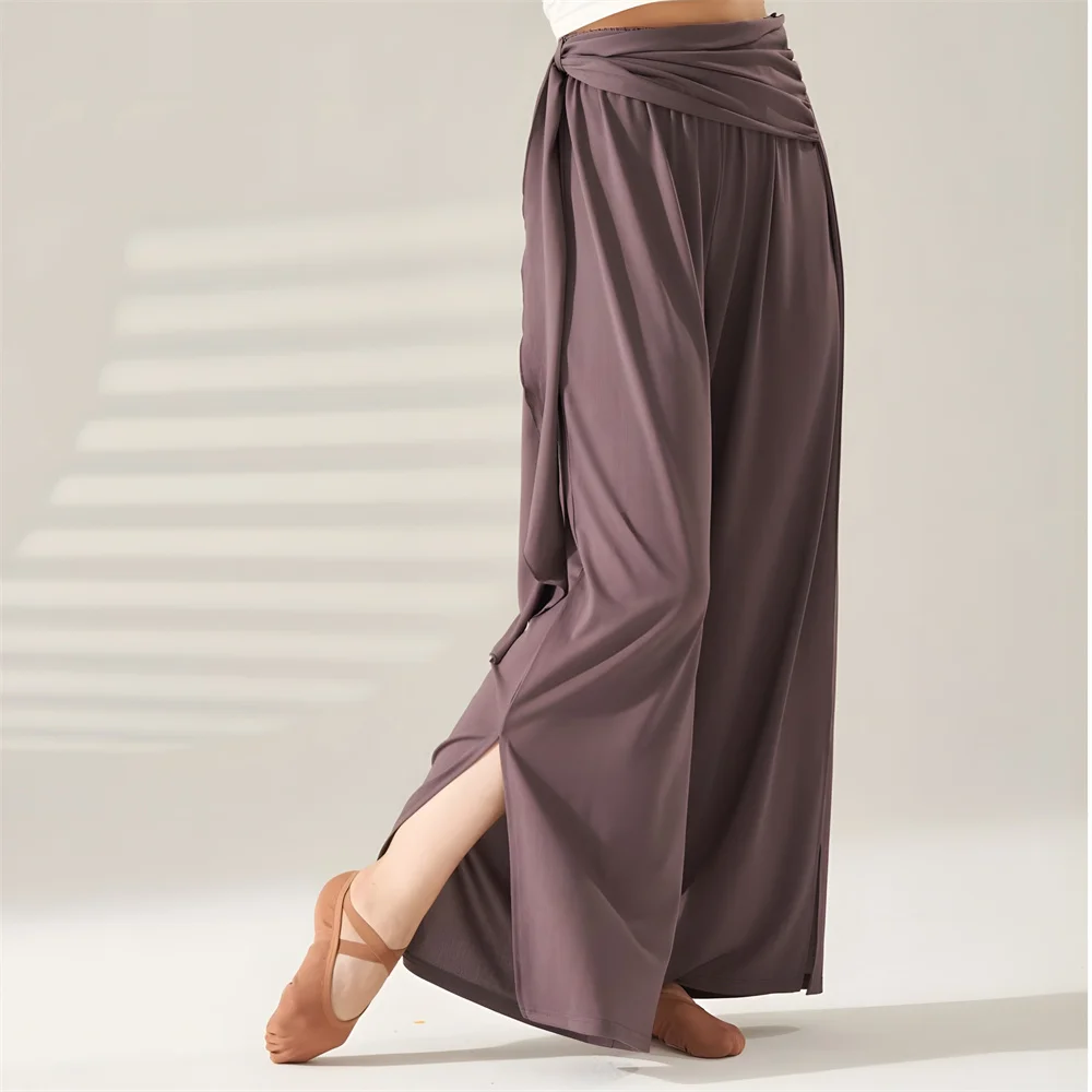 Pantalones de baile modernos sueltos para mujer, ropa de Yoga suave, baile clásico, Ballet, entrenamiento, pierna ancha, cintura alta, cordón