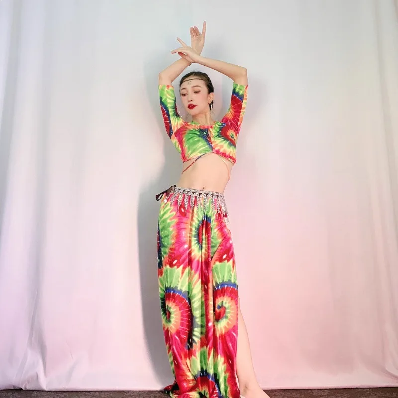 Costumi di danza del ventre personalizzati Abiti da ballo orientale Abiti da pratica Gonna lunga modale per principianti Set di colori Abbigliamento da lezione