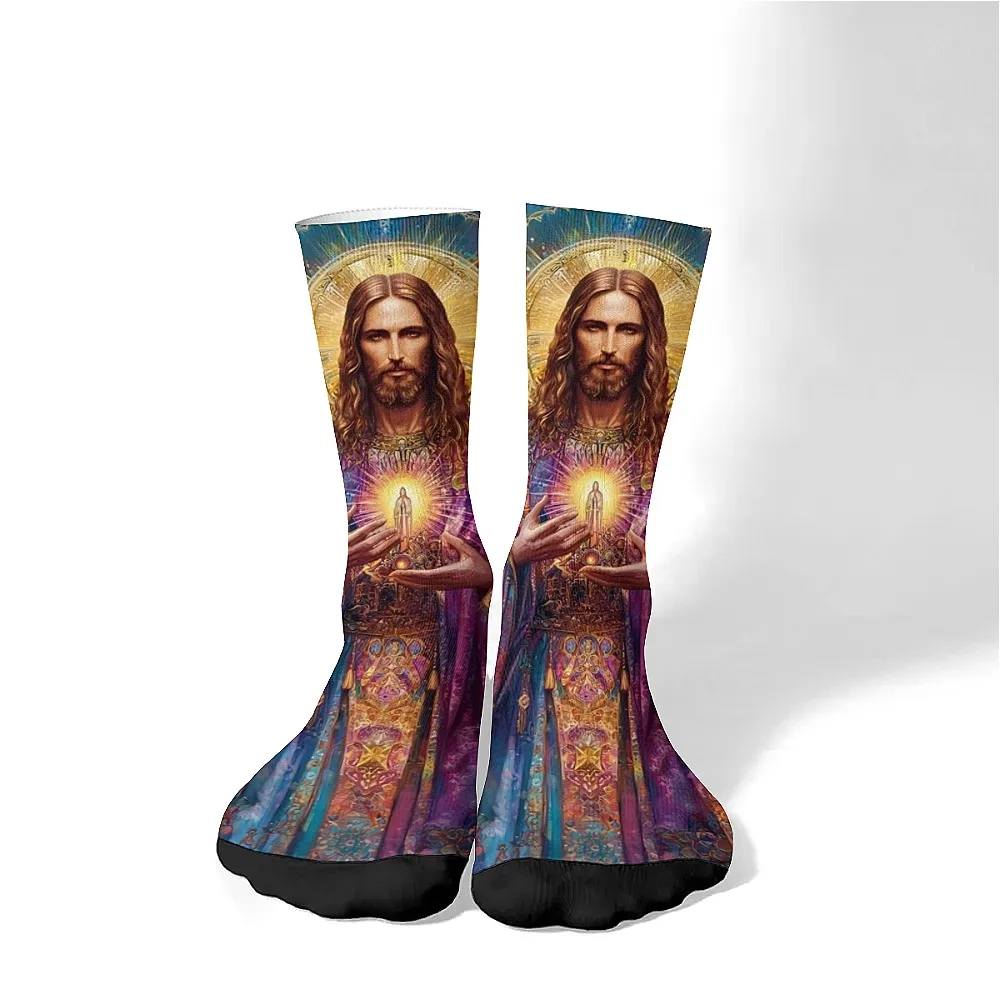 Jesus Christ Reborn Lustige Mid-Tube-Socken für Herren, Crew-Socken, weich und bequem, lässiger Sport im Retro-Stil, Outdoor, Ostergeschenk.