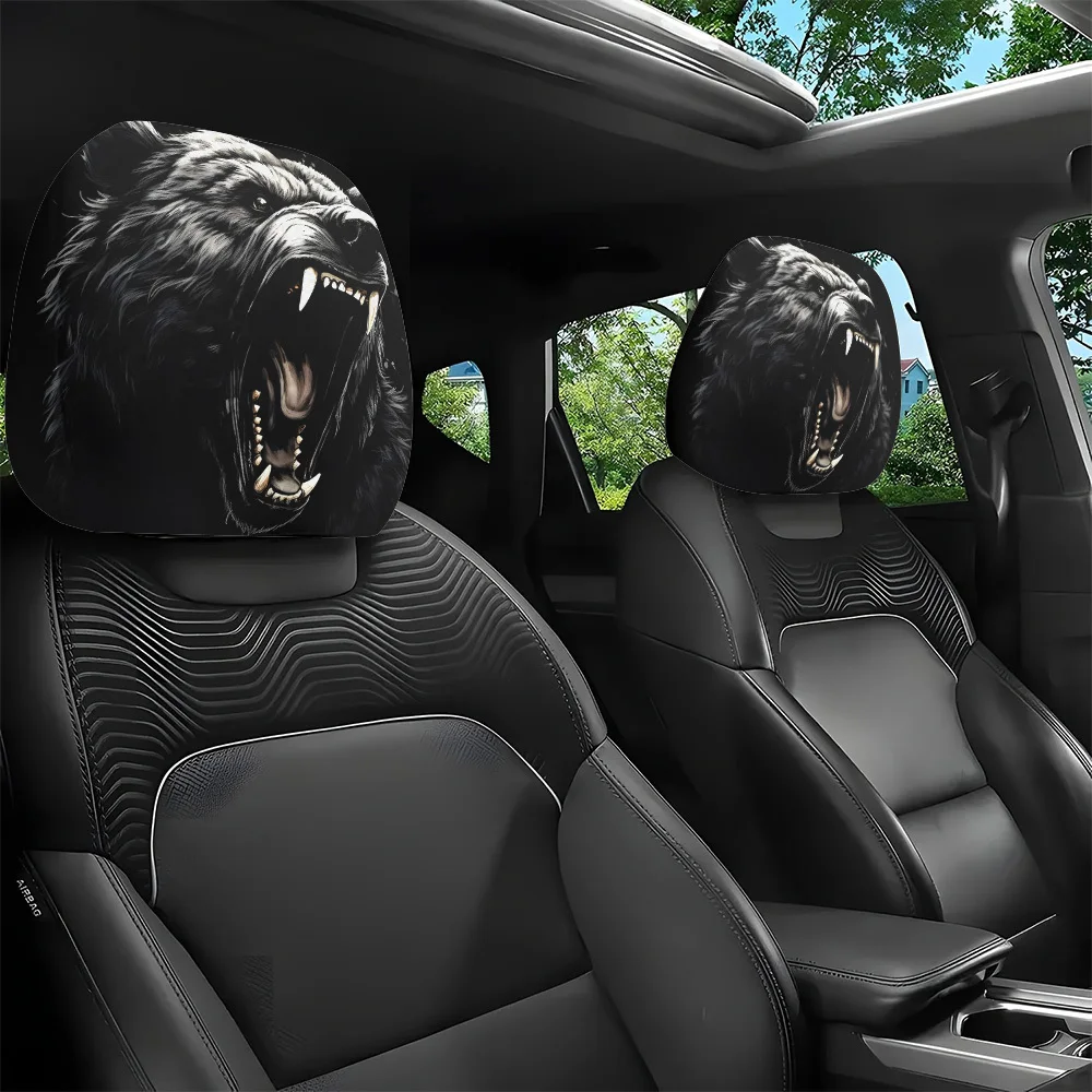 2Pcs Headrest Covers Car 2Pcs Headrest Covers Ghost Pack of 2 black bear headrests with domineering bear face pattern - suitable