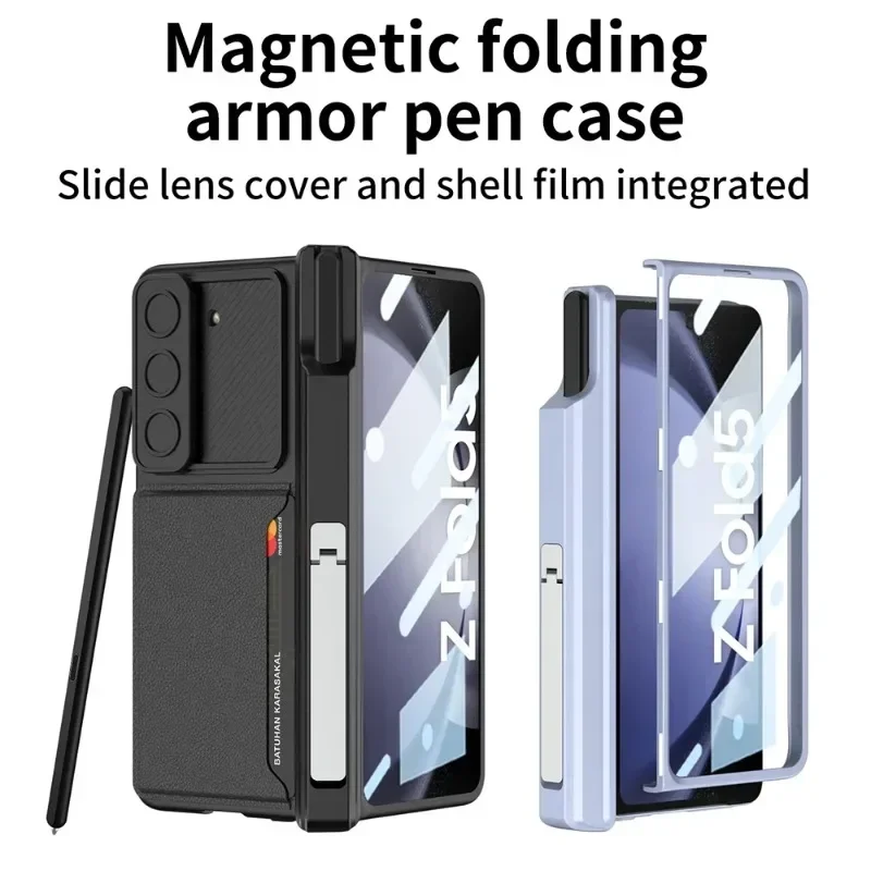 

360 ° Полная защита для Samsung Galaxy Z Fold 6 5, чехол с шарниром, магнитный кошелек, кожаная кобура для карт, сумка с подставкой и чехлом для ручки S