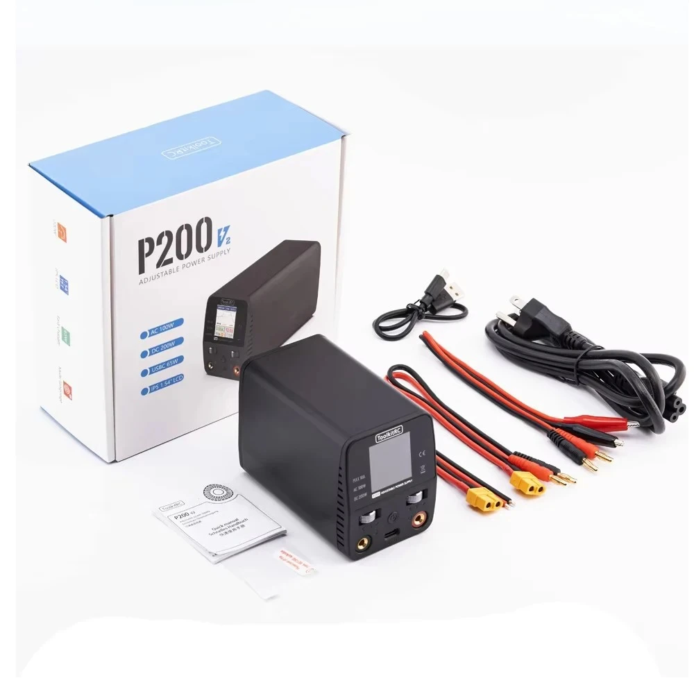 ToolkitRC P200 V2 AC100W DC200W 65W Mini Desktop Fast Charger IPS LCD Wide-angle Display Type-C Protocol for Huawei Sansung