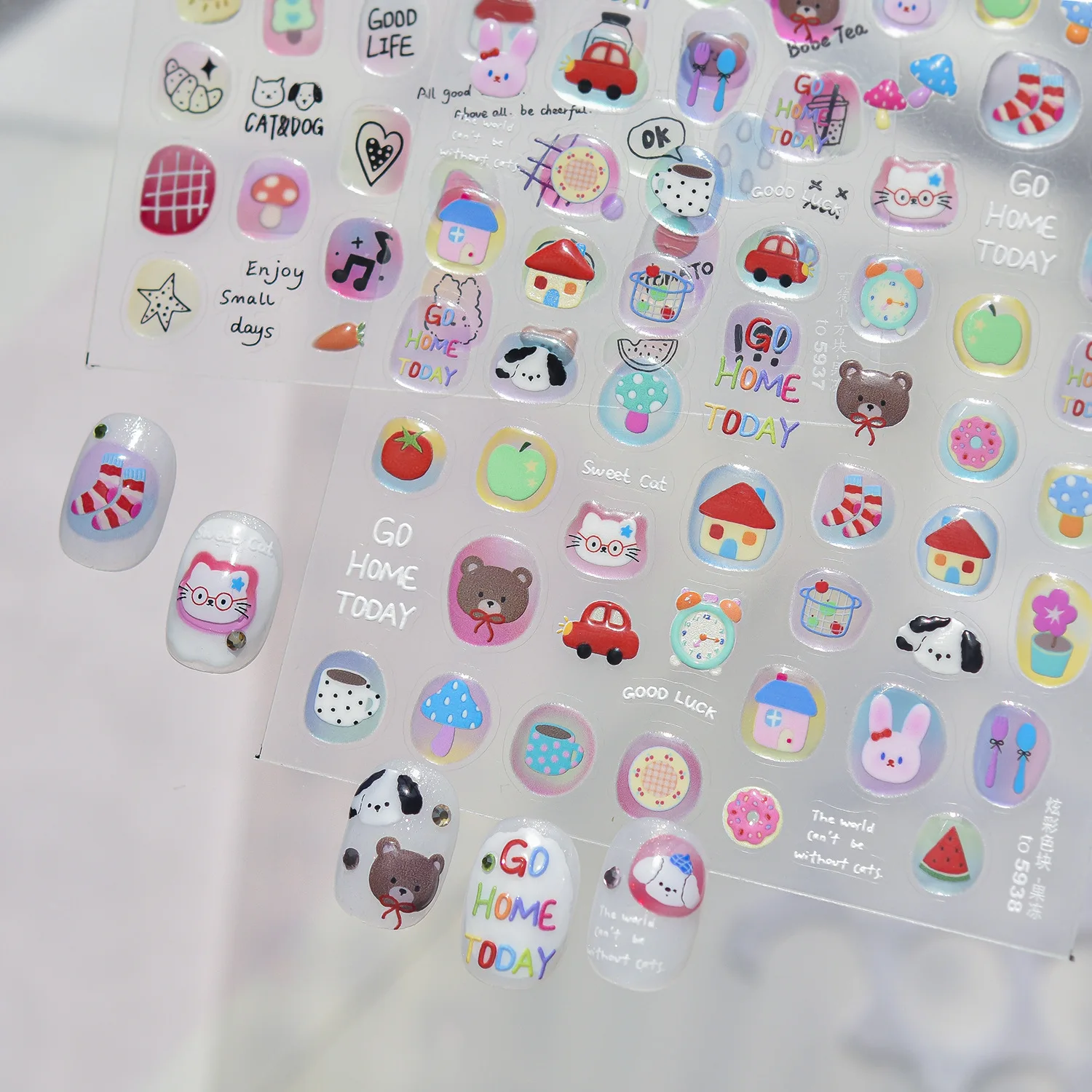5D Cartoon Cabin Pets Bear Rabbit Dog Automobile Strawberry Balloon Cute Animals Nail Art Sticker Self Adhesive Decals Manicure