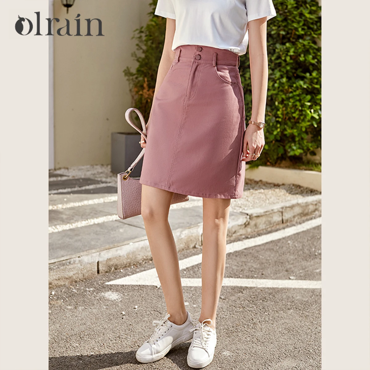

OLrain Women's Short Denim Skirt Ladies Fashion 2025 Summer High Waist A-Line Pocket Mini Jeans Skirt Female Clothing O21XB38306