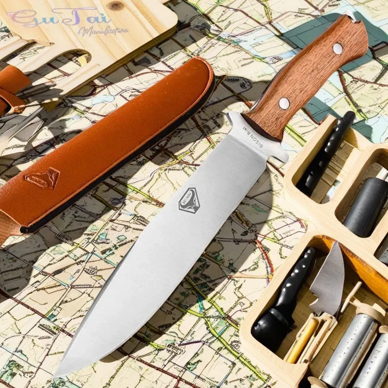 Cleaver Hunting Knife High-end Colored Wood Handle Boning Knife Cutting Meat Cutter Outdoor Knife Kitchen Camping Knife