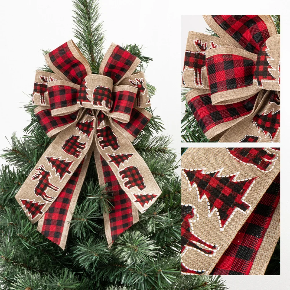 Large Christmas Decoration Bow Red Christmas Tree Decorations Linen Burlap Plaid Knot Home Party Decor Gift Christmas Ornament