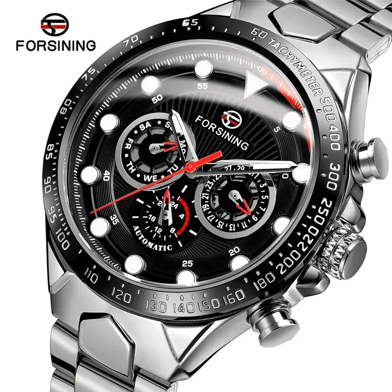 FORSINING 432D Watch Stainless Steel Band Clock Business Male Wristwatches Waterproof Luxuries Wrist Watches for Men