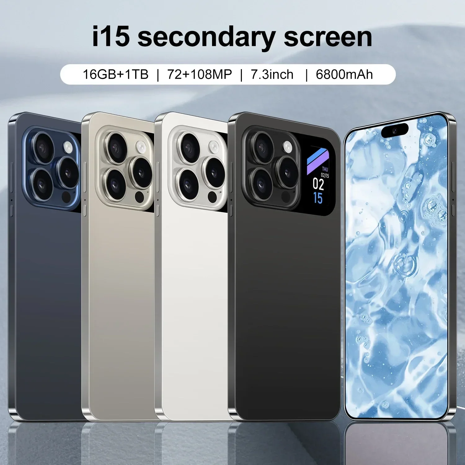 New I15 Pro High-end Cellphone 7.3 HD Second Screen Smartphone 5G Android13 Mobile Phone 16G+1T Dual Sim Celulares 108MP 6800Mah