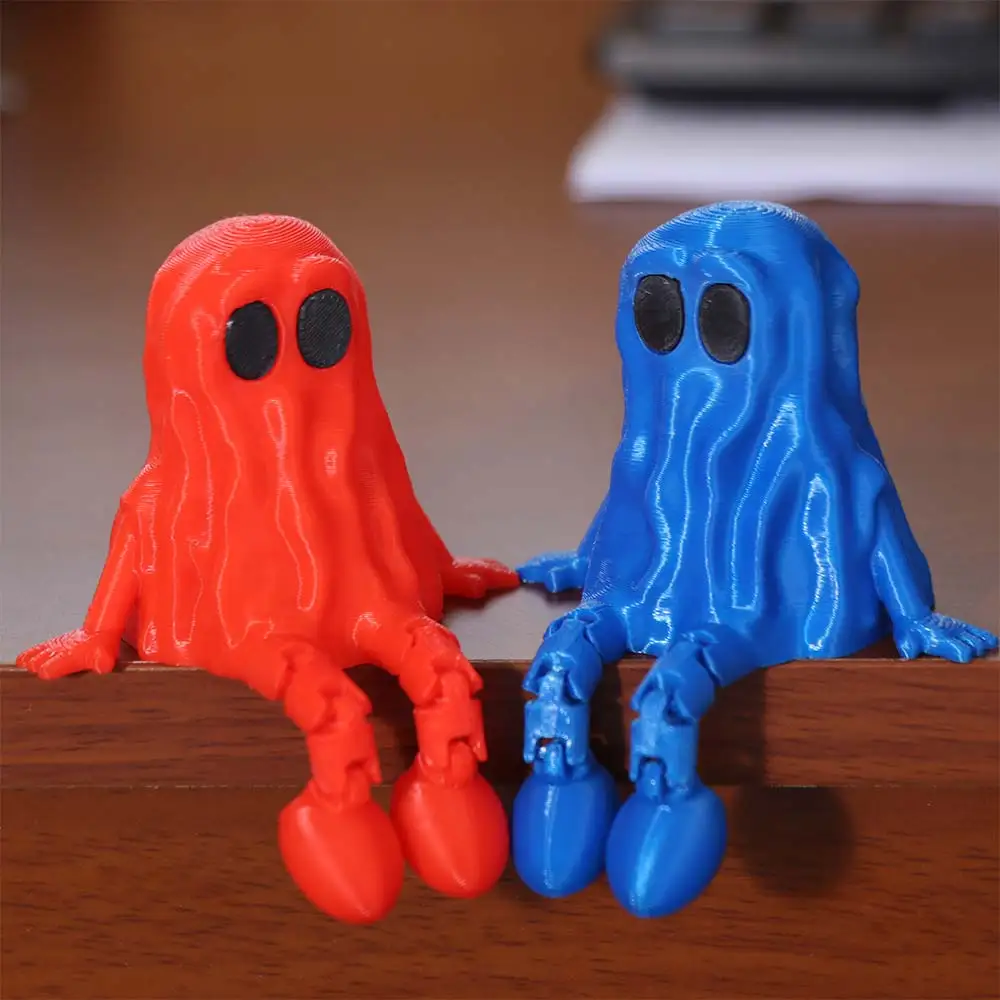 Cute Mini 3D Printed Ghost Ornament Hand-Painted PLA Ghost Fidget Movable Joints Ghost Joint Figurines Desktop Display