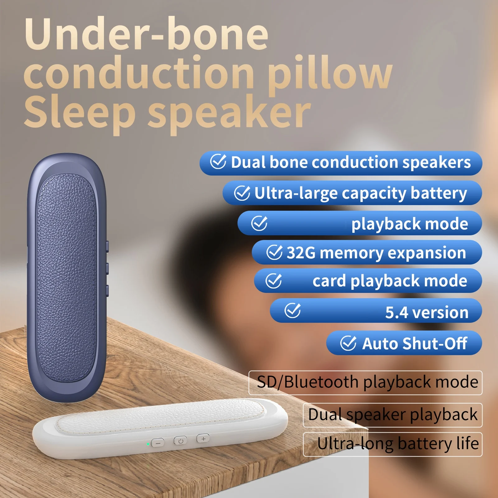 Bluetooth Bone Conduction Sleep Speaker Timing Function Stereo Bass Portable Bluetooth Under Pillow Speaker