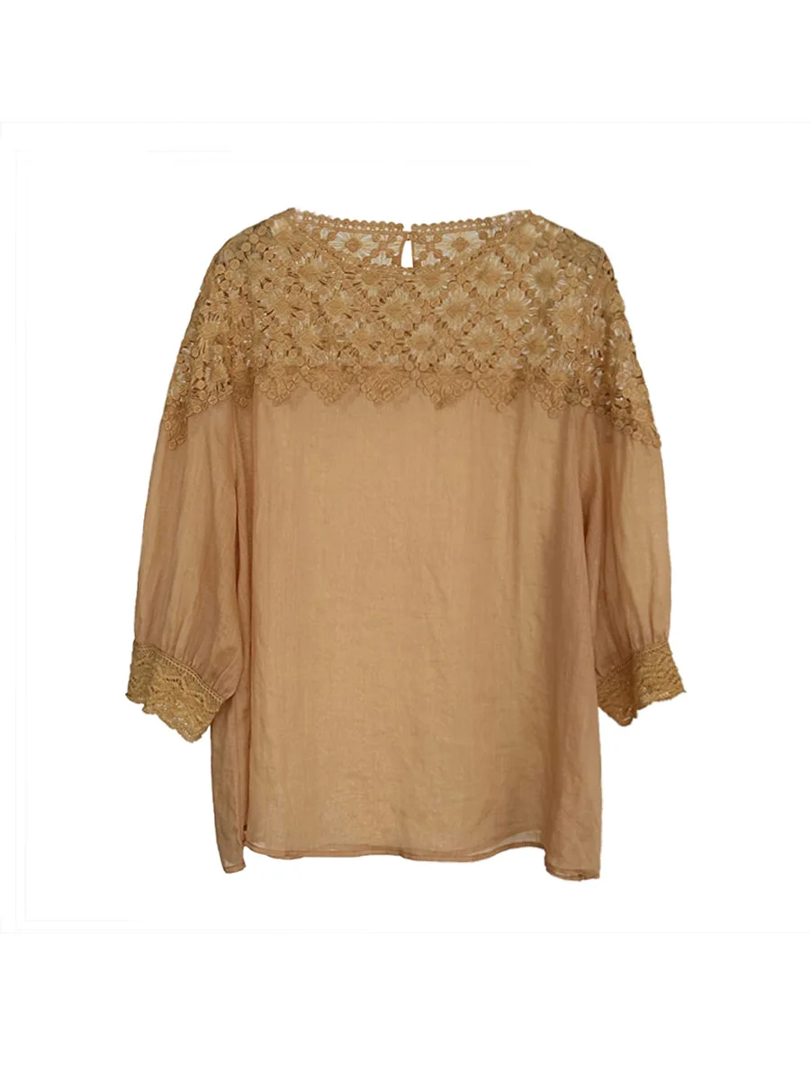2026 Women Summer 100% Linen Blouses Half Sleeve Thin Fashion Womens Tops And Blouses Fashion Shirts Blusas Roupa Feminina view 6