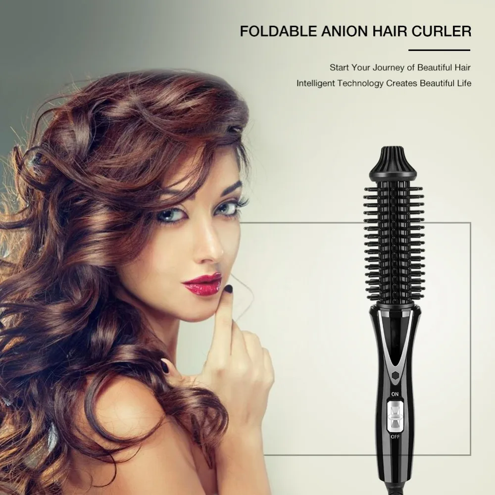 Foldable Design Hair Curling Iron US Plug Safe Hair Brush Curler Portable Anti Scald Handle Hair Styling Tools For Women