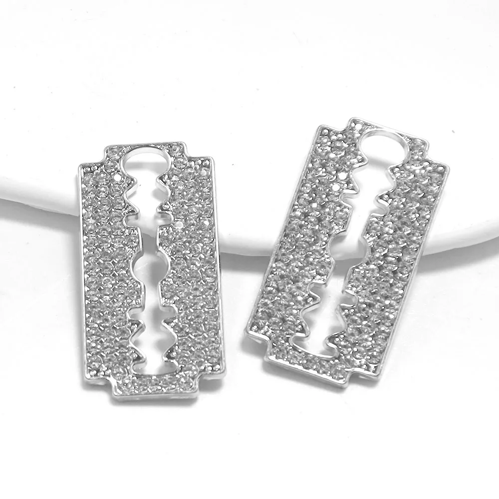 WZNB 5Pcs Crystal Razor Blade Charms Geometry Alloy Pendant for Jewelry Making Diy Earring Bracelet Necklace Handmade Accessory