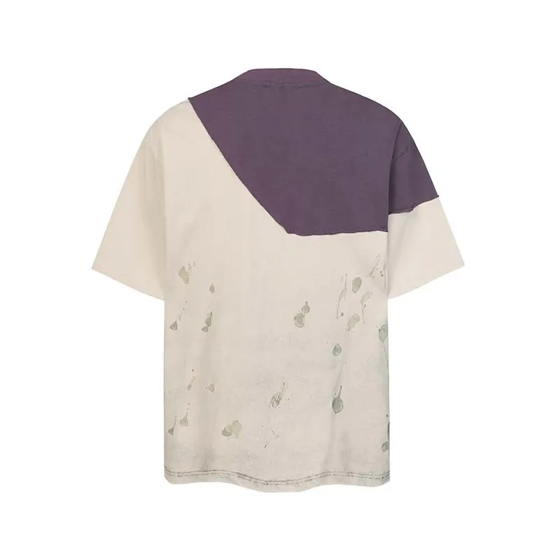 Men's Fashion Oversized Hip Hop T Shirts With Patchwork High Street Vintage Loose Fit Vibe Style Tees Short Sleeve Tops Baggy