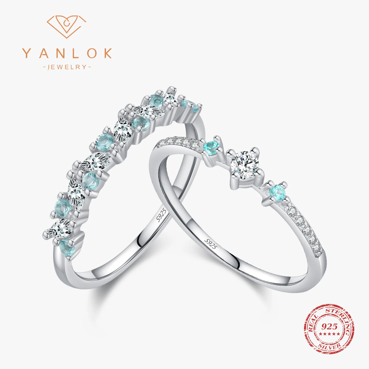 YANLOK 925 Sterling Silver Trendy Delicate Round Marquise Cubic Zirconia Finger Rings For Women Girls Party Fine Jewelry