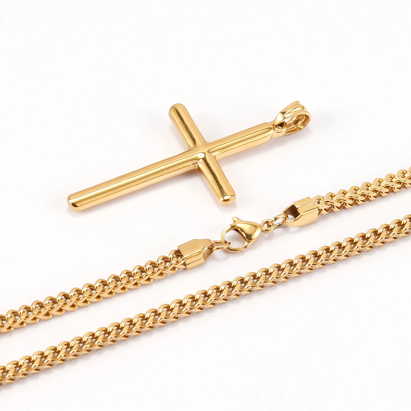 Punk Cross Pendant Link Chain for Men Women 316L Stainless Steel Hip Hop Necklace Gold Silver Fashion Jewelry Gift Waterproof