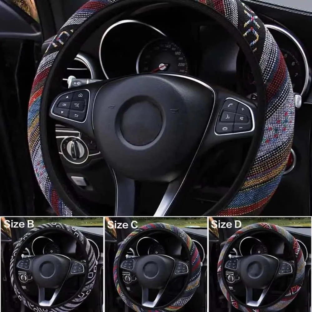 

Linen Universal Elastic Car Steering Wheel Cover Ethnic Style Car Accessories