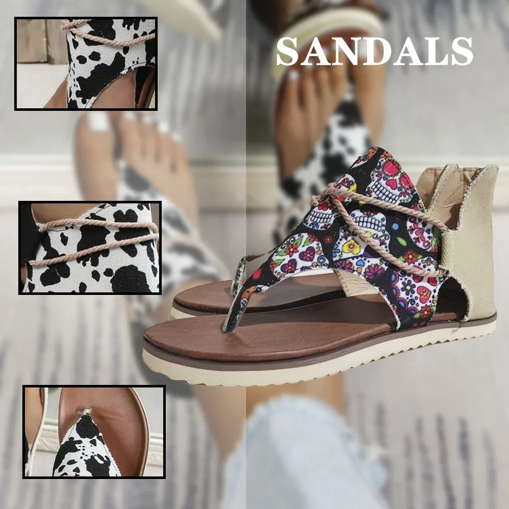 Stylish Cow/Skull/Daisys Print Flip Flops Sandals Breathable Comfortable Sandals For Beach Daily Wear Breathable Sandals