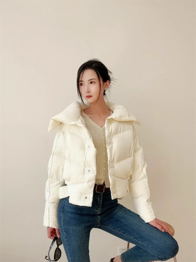 Winter Jackets Woman 2024 High-waisted American Short Lapel Down Jacket Thick Warm Loose Fashion Single-breasted Clothing Female