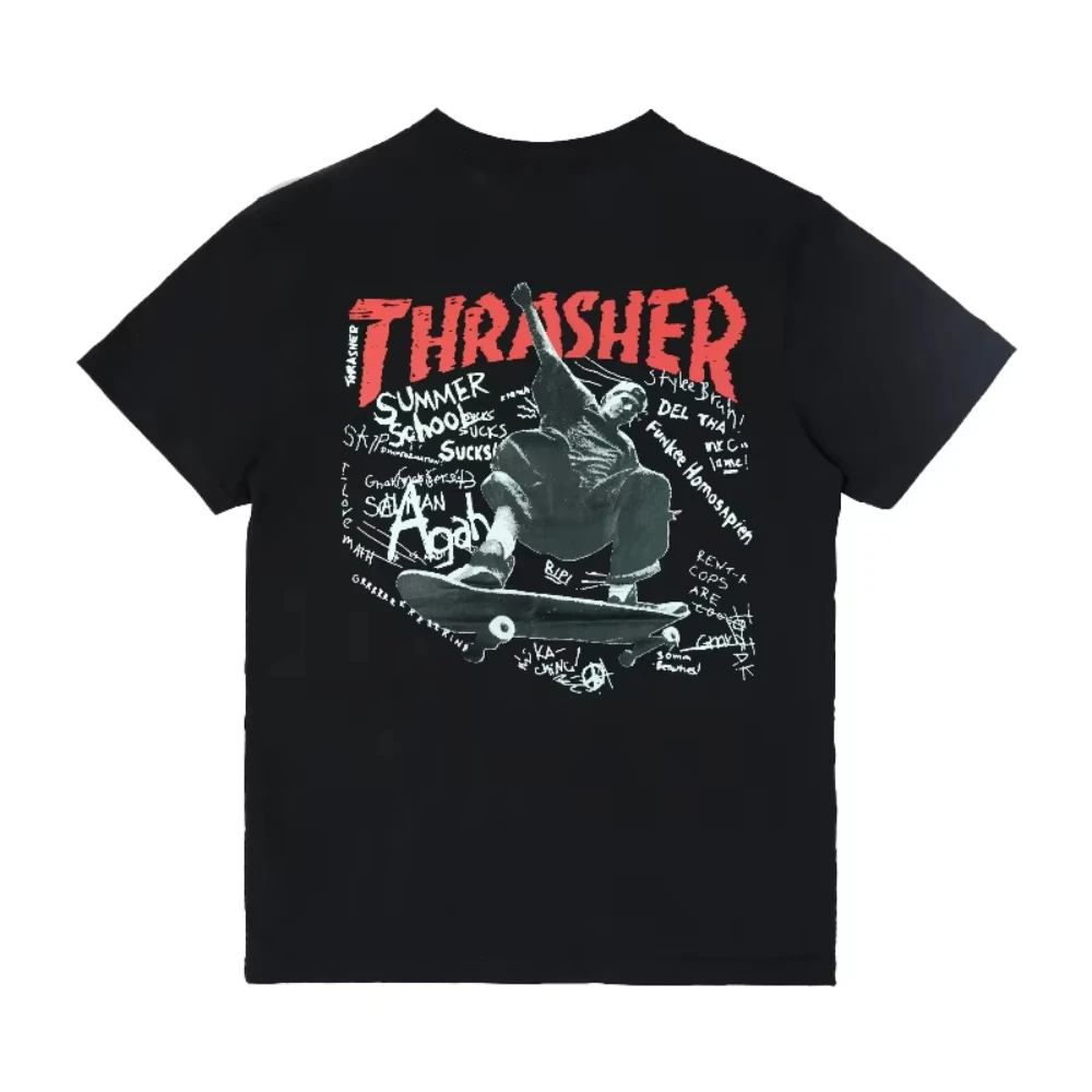 2025 THRASHER Special Pattern Women Design Multi-color Printed Round Neck Cotton Men Short Sleeve American Brand Day Line Street