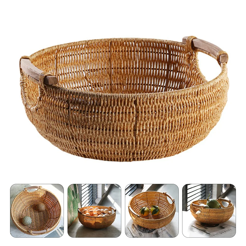 

Plastic Fruit Tray Portable Basket Flower Storage Hand-Woven Desktop Decor Creative Bread