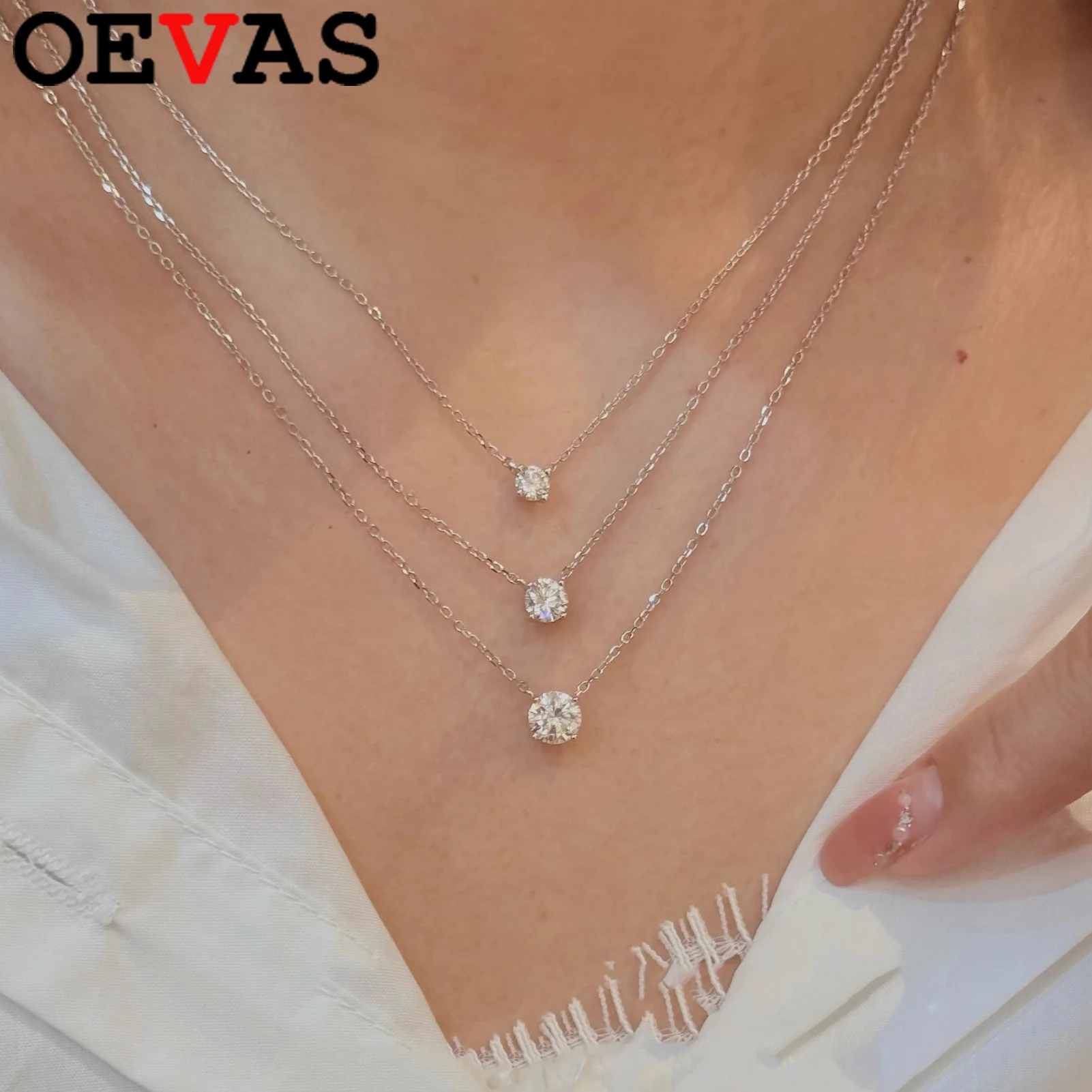 

OEVAS 1 карат 3 карата настоящий муассанит кулон ожерелье для женщин 100% стерлинговое серебро 925 пробы свадебная вечеринка ювелирные украшения