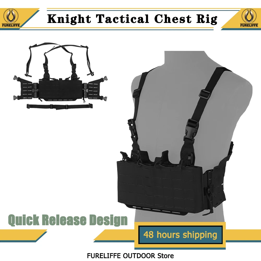 

Hunting Tactical Vest Airsoft Knight Chest Rig With Quadruple 5.56 & 7.62 Mag Pouch Front Panel MOLLE Mount Tactical Sub-Pouches