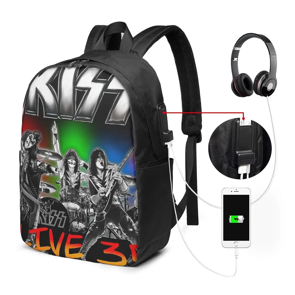 

Heavy Metal Rock Music Band Kiss Backpack Travel Notebook Bag Computer College Student School Bag Laptop Shoulder Bags