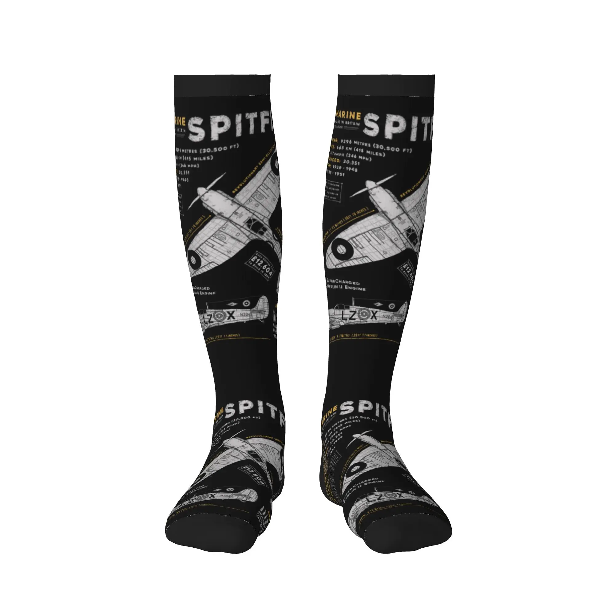 Supermarine Spitfire Dress Socks Men's Women's Warm Novelty Fighter Pilot Aircraft Airplane Plane Sports Compression Socks view 2