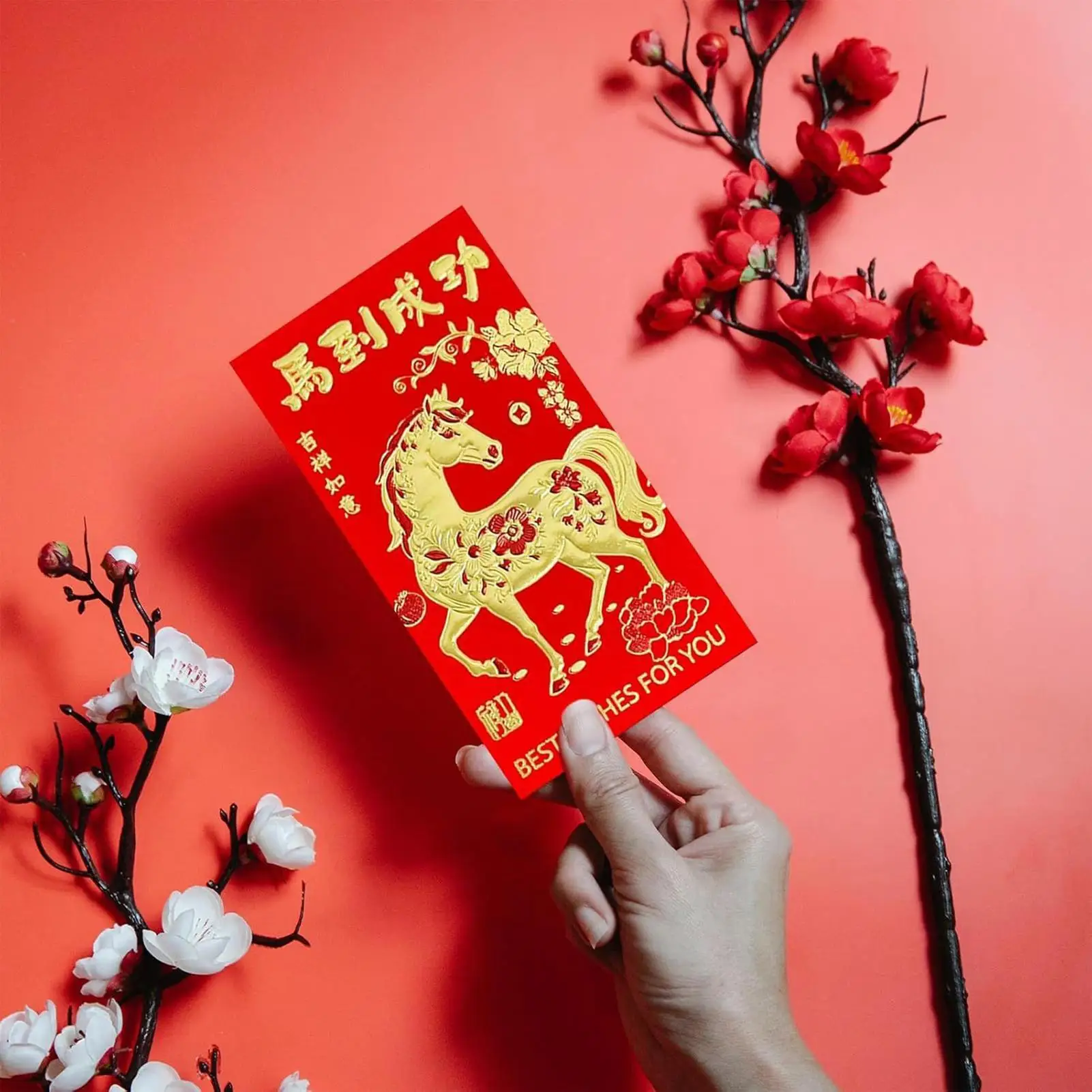 أظرف حمراء لعام الحصان 6 قطع من مستلزمات حفلات الأعياد وحزم حمراء لمهرجان الربيع لمخططي الأحداث وأعياد الميلاد وحفلات الزفاف #2