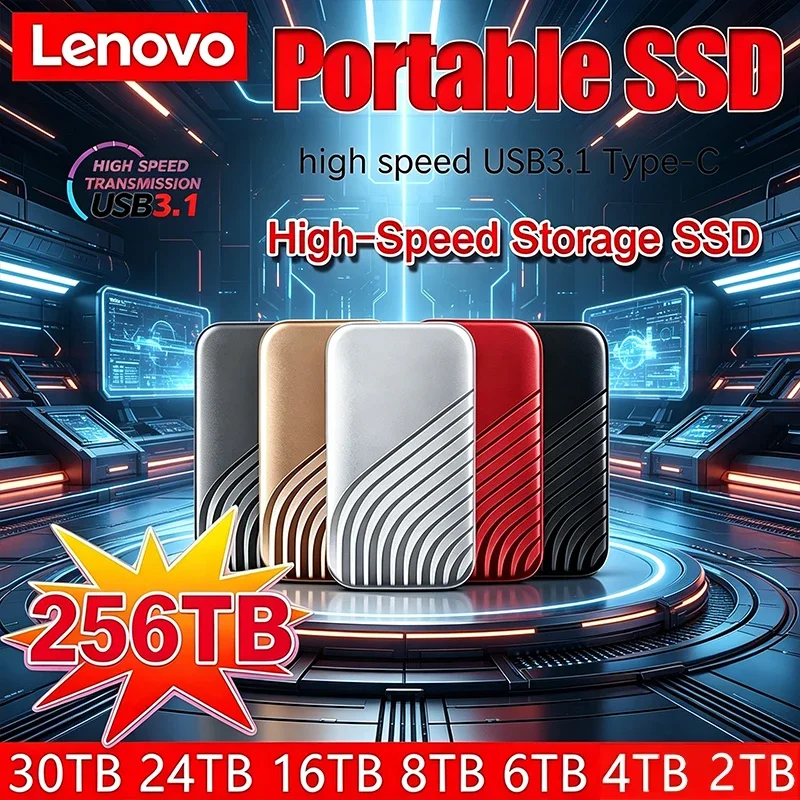 

Lenovo High Speed USB3.1 TypeC External SSD Flash Drive 2TB 4TB 128TB 256TB Portable Storage HD Hard Disk for Laptop/PC