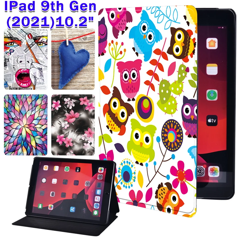 New Tablet Case for Apple iPad 10.2 inch 9th Generation 2021 Printed Old Image Pattern Funda Folding Stand Shell Cover