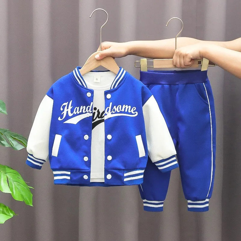 Kids Boys Coat+T-Shirt+Pant 3pcs Set Baseball Girls Spring Autumn Letter Print Sweatshirts Fashion Sports Casual Outfits Clothes