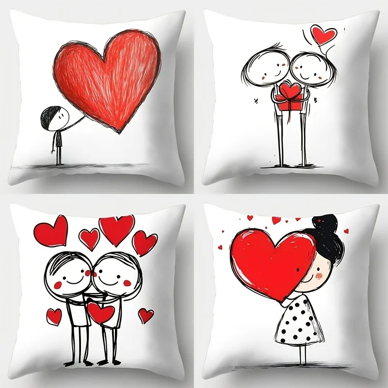 

Набор из 4 предметов, красный чехол для подушки в форме сердца, с принтом одной стороны, домашний декор, чехол для спинки дивана