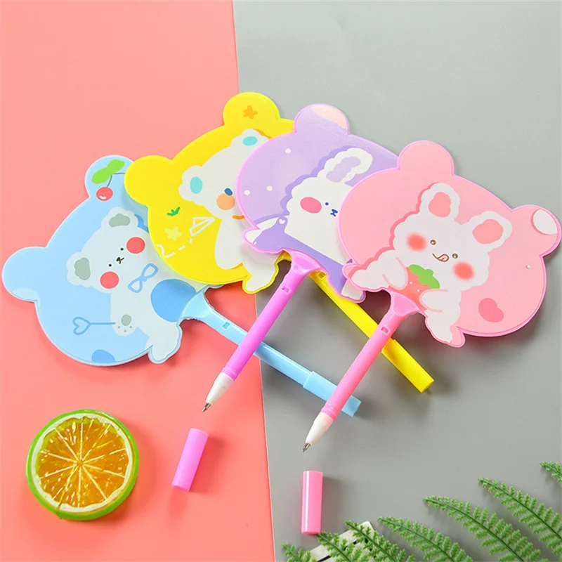 48pcs/lot Creative Rabbit Fan Ballpoint Pen Creative 0.5MM Blue ink Ball Pens School Office Writing Supplies Stationery Gift