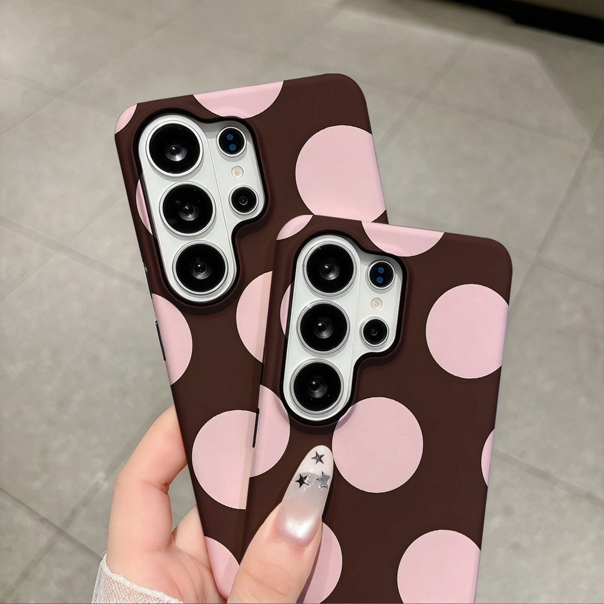 Brown Pink Giant Dots Phone Case For Samsung Galaxy S26 S25 Ultra S24 S23 Plus Hard Shock‑Absorption 2-in-1Protective Cover