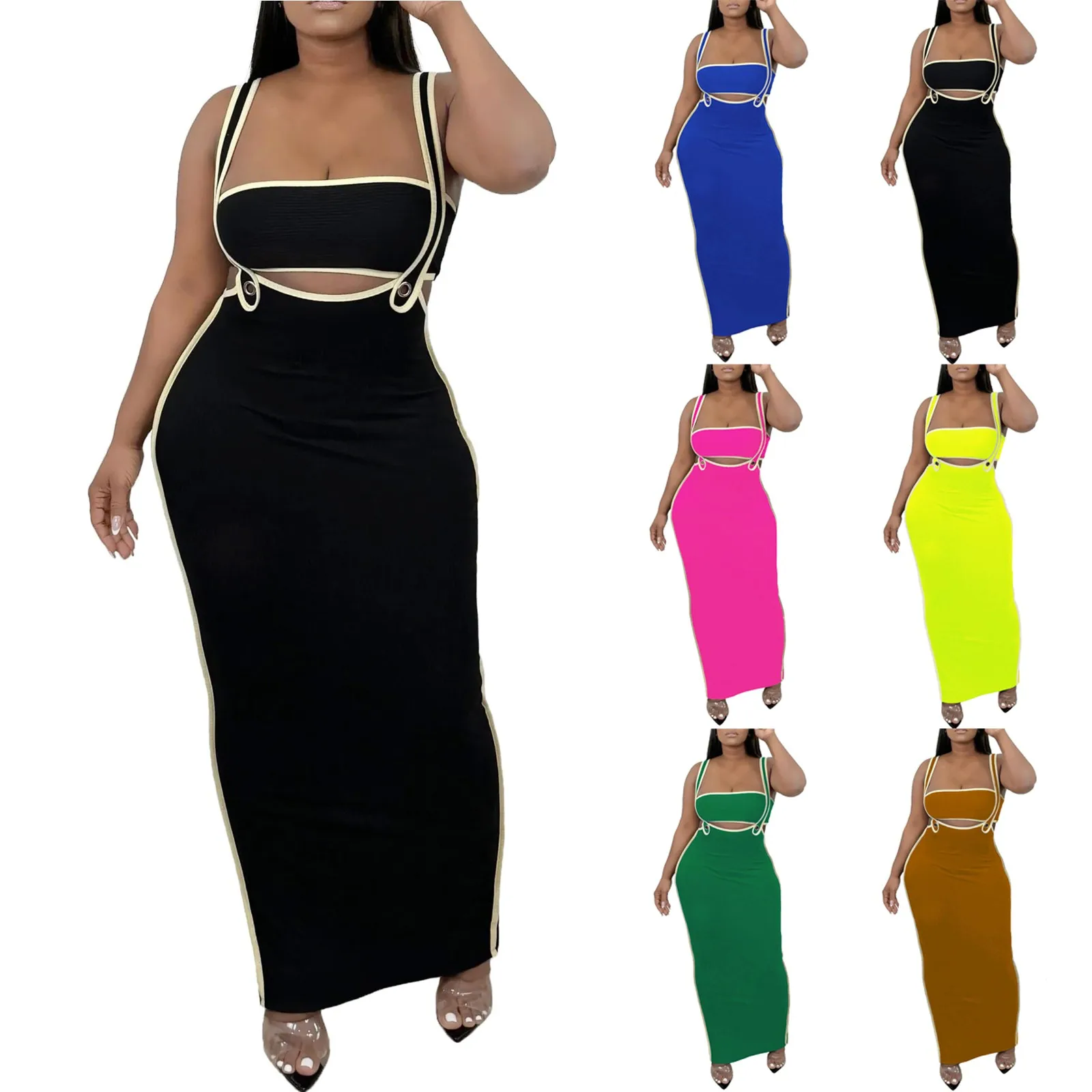 dresses for women One-piece dress design Personality and fashion Sexy Bodycon Tube Crop And Slit Maxi Suspender Skirt vestidos