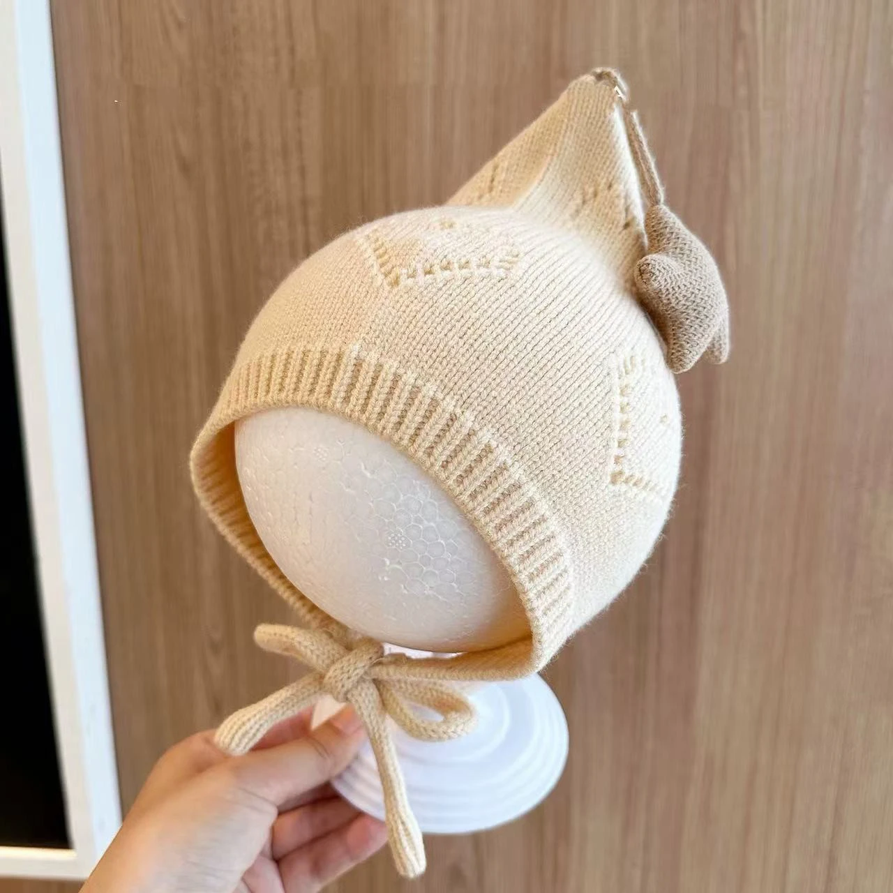 

Шапка для новорожденных Sweet Star, зимняя вязаная шапка для маленьких мальчиков и девочек, мягкая шапка для защиты ушей для малышей, шапка со шнуровкой