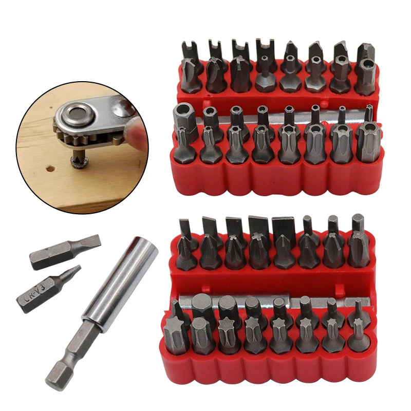 

33pcs Magnetic Security Screwdriver Bit Torq Torx Hexagonal Star Spanner Electric Holder Bits Set 1/4" 6.35mm for Screwing