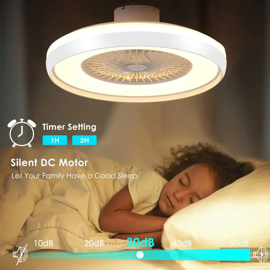 Bladeless Ceiling Fan with Light Remote, Smart LED Ceiling Fans with App Control, Modern Low Profile Dimmable Light Ceiling Fan