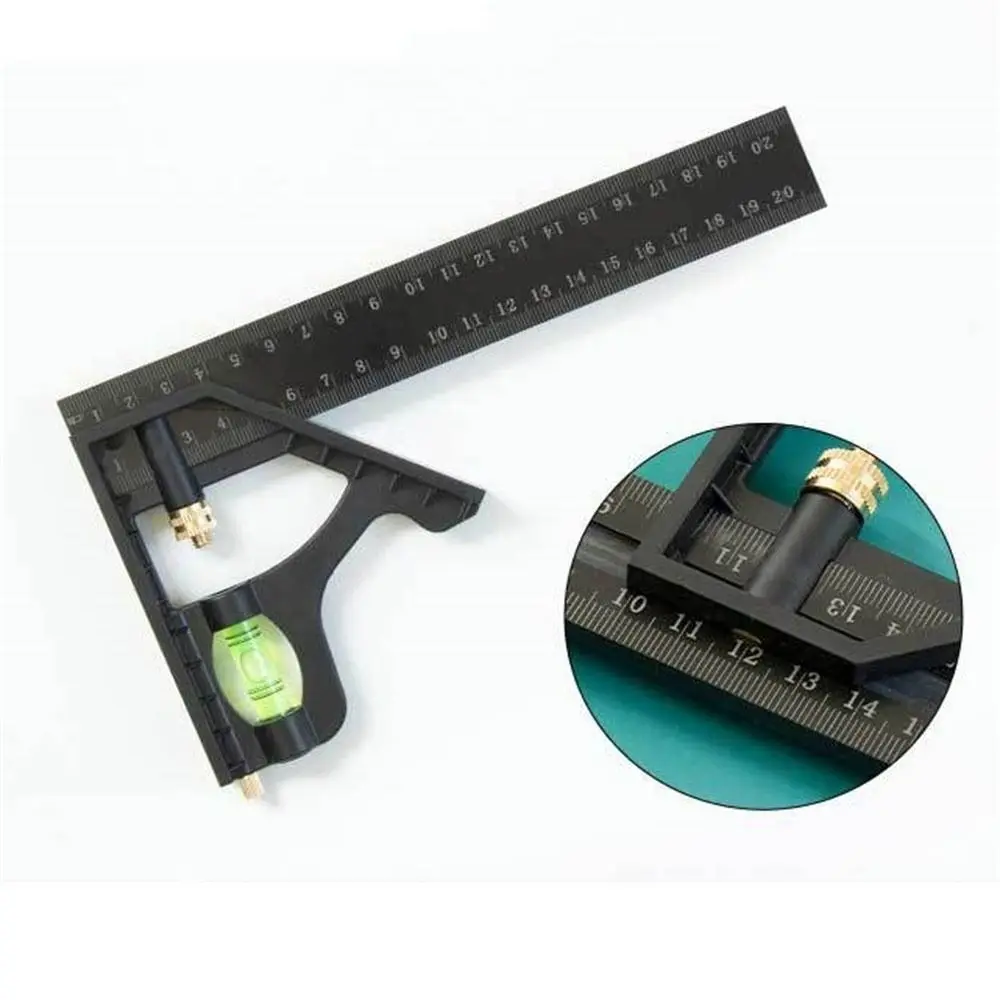 Adjustable Combination Right Angle Ruler 45 / 90 Degree with Bubble Square Ruler Measuring Tools 15/20/25cm Levelling Instrument