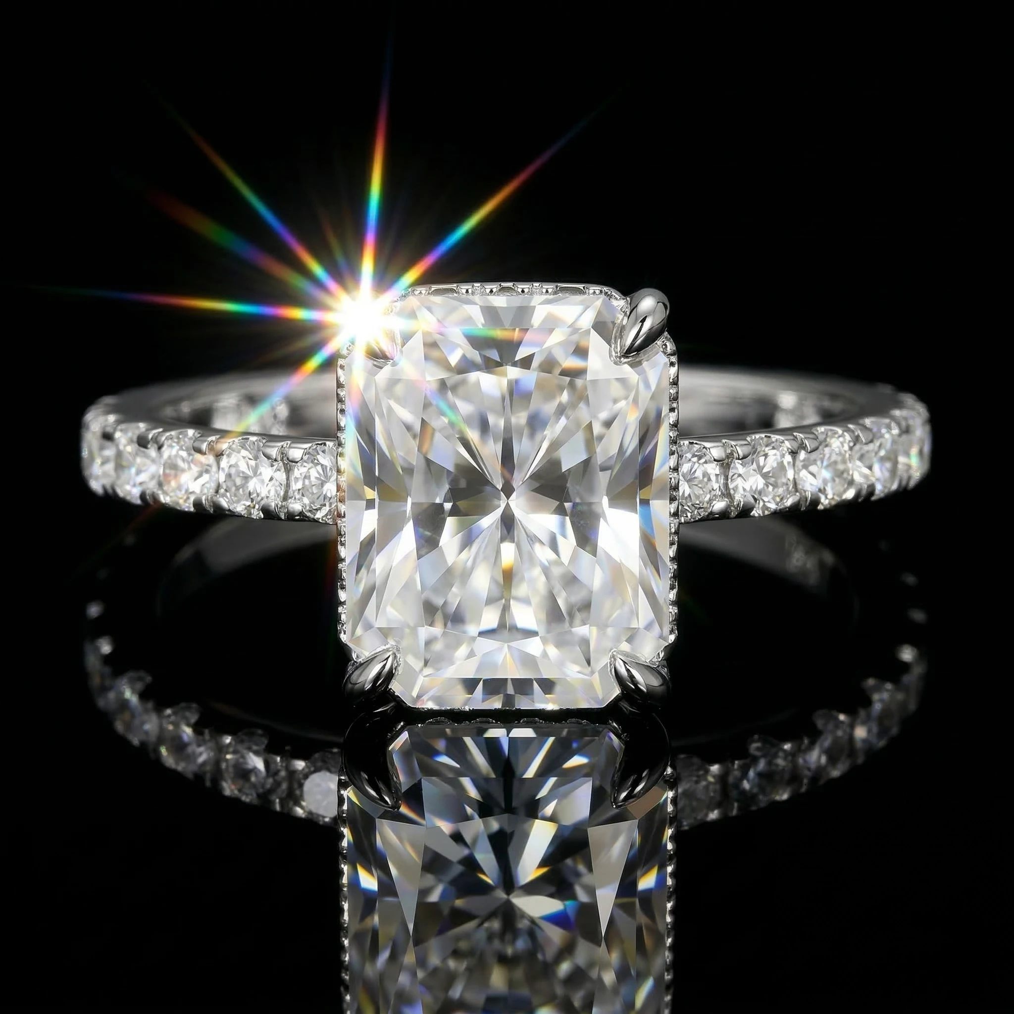 4 Carat 8x10mm Moissanite Ring, D Color VVS1, S925 Silver, 4 Prong Wedding Band, Jewelry Gift, Pass Diamond Tester