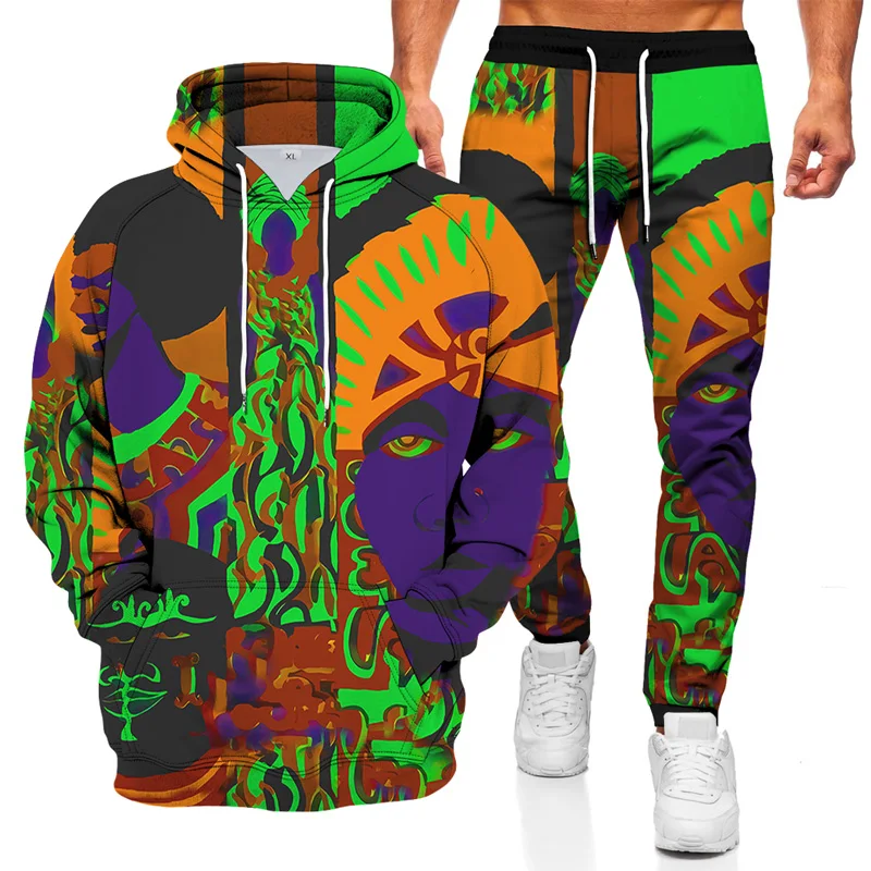 Hoodies For Man Suits New God Indian Portrait Maria 3D Printed Pullovers Pant Men\'s Sweatshirt Set Harajuku Y2K Casual Clothes