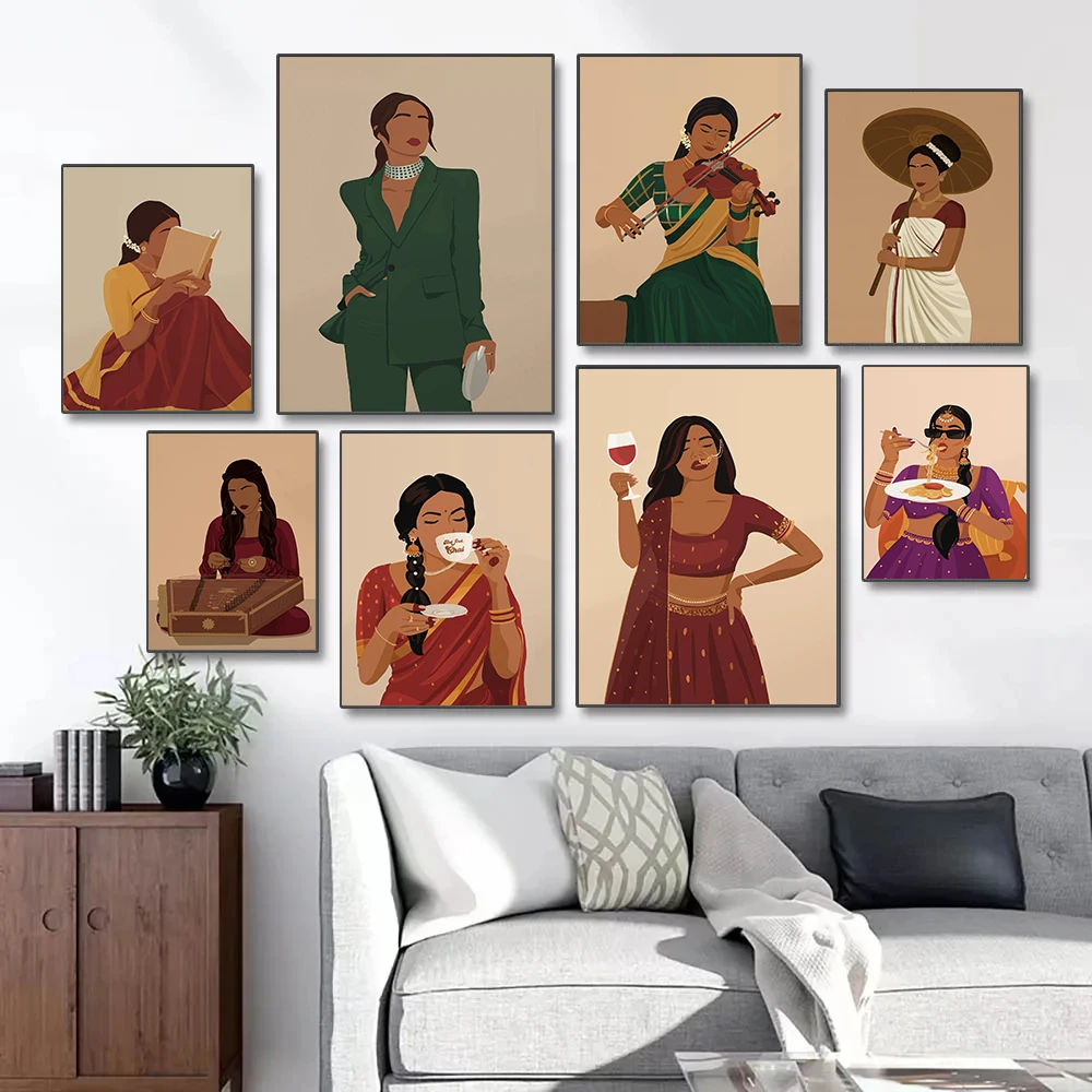 Modern Indian Women Elegant Dancers Dance Art Black Girl Fashion Poster Canvas Paintings Wall Art Pictures Home Decor