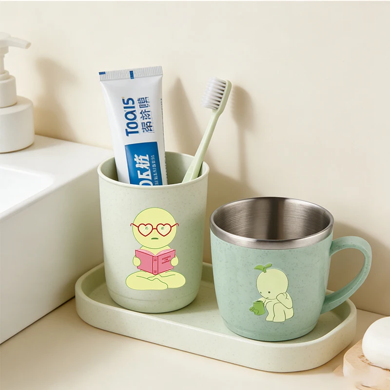 

Smiski Double Layer Anti-scalding Stainless Steel Cups Plastic Handle Coffee Milk Mug Tea Drinks Water Cup for Home Tumbler